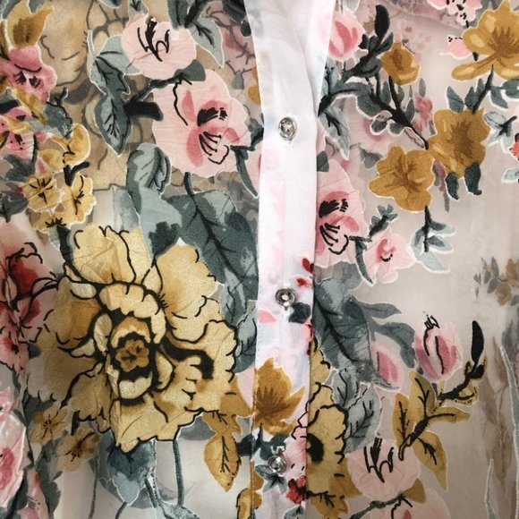 ❌️SOLD ❌️ River Island Sheer Puff Sleeve Floral Top - Picture 6 of 9